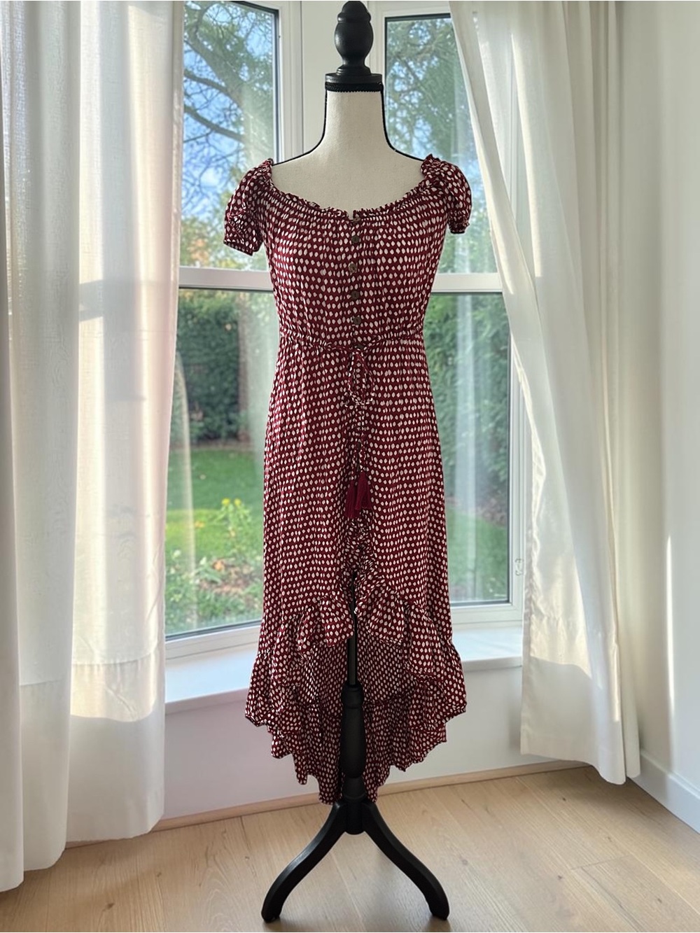 Tiare Hawaii Riviera High-Low Maxi Dress Burgundy White O/S